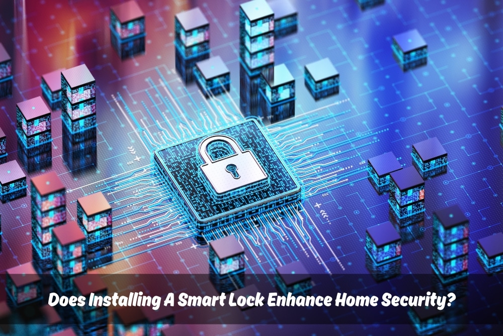 3D computer chip with padlock icon on circuit board, representing a smart lock's digital security features. Multicolored maze around the lock signifies the complexity of installing a smart lock yourself.