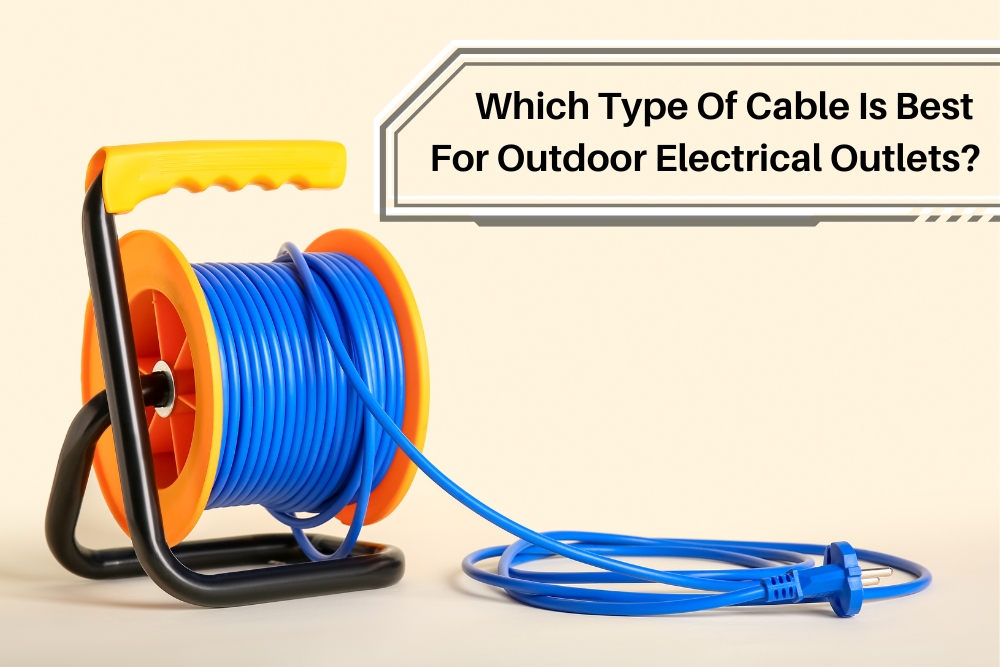 Brightly coloured cable reel with blue cable and yellow handle, promoting the best outdoor cable for electrical outlets in the UAE.