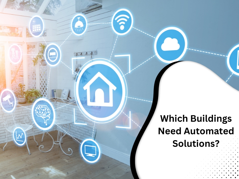 Modern building with smart technology, showcasing automated building solutions.