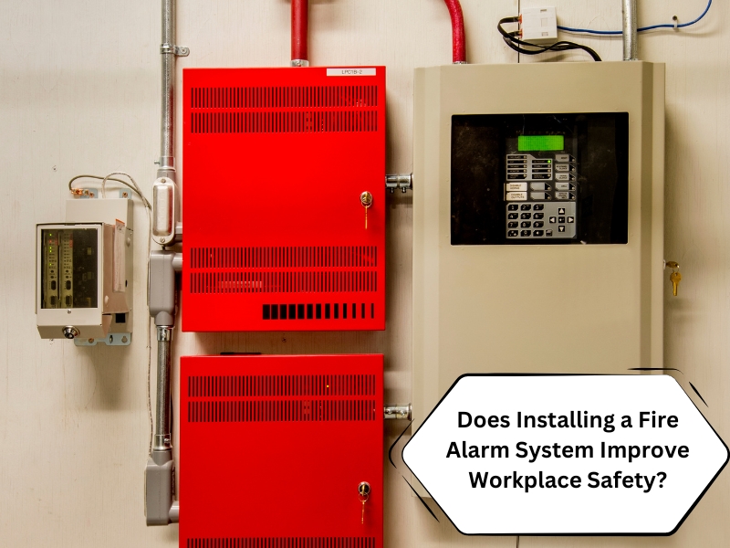 A fire alarm control panel and notification appliances highlight the importance of installing a fire alarm system for workplace safety.